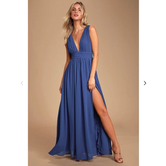LULUS Heavenly Hues Georgette Maxi Dress, Royal Blue, Size S - Picture 2 of 14